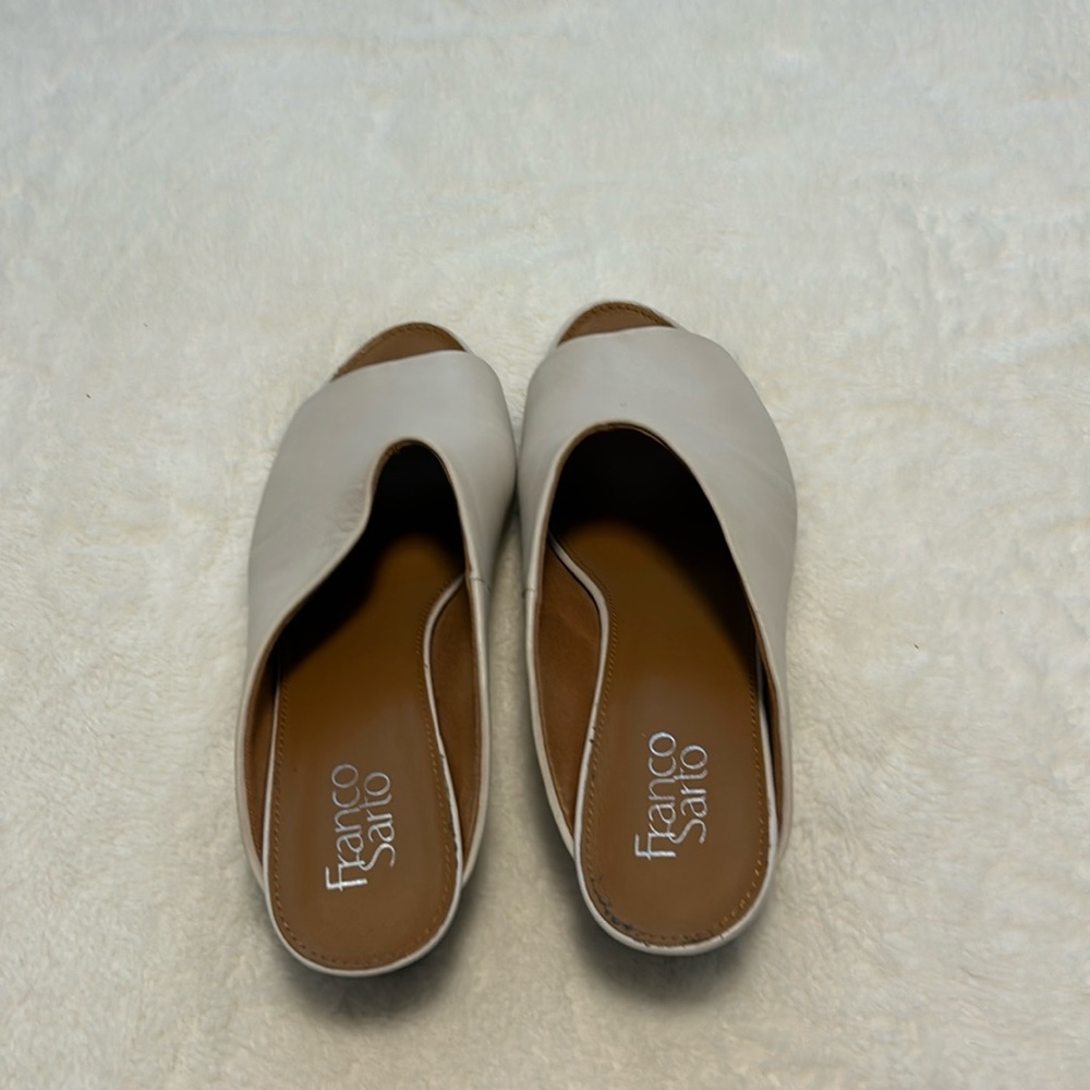 Ivory Franco Sarto wedge mules